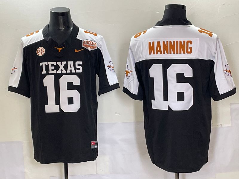 Men 2025 Texas Longhorns #16 Manning Black Nike NCAA Jersey style 02->ncaa teams->NCAA Jersey